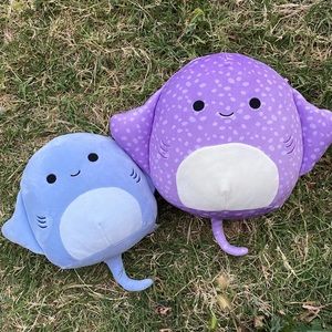 Bundle of 2 Aziza Squishmallows Blue and purple spotted 7 and 8 inch sea squad